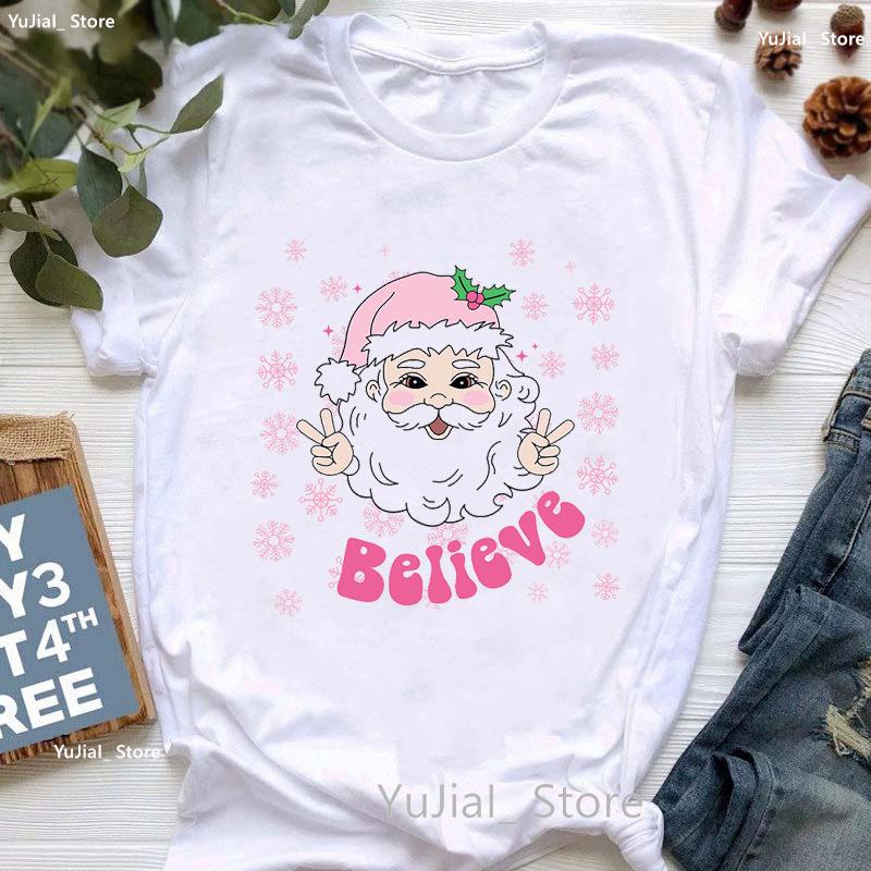 Santa Claus Riding A Dolphin Print Tshirt for Girls White Casual Christmas Gift Tshirt Fashionable Shortsleeved Tshirt Women