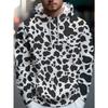 Men's Hooded Sweatshirt Trendy Cow Pattern Printed Loose and Versatile Long-sleeved Top