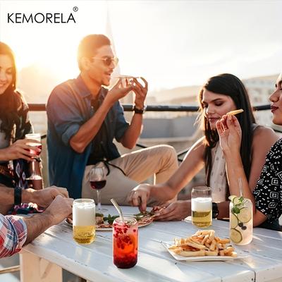 KEMORELA 1/4 Set Glass Cup With Lid and Without Cover Straw Transparent Bubble Tea Cup Glass Beer Can Milk Mocha Mug Drinkware