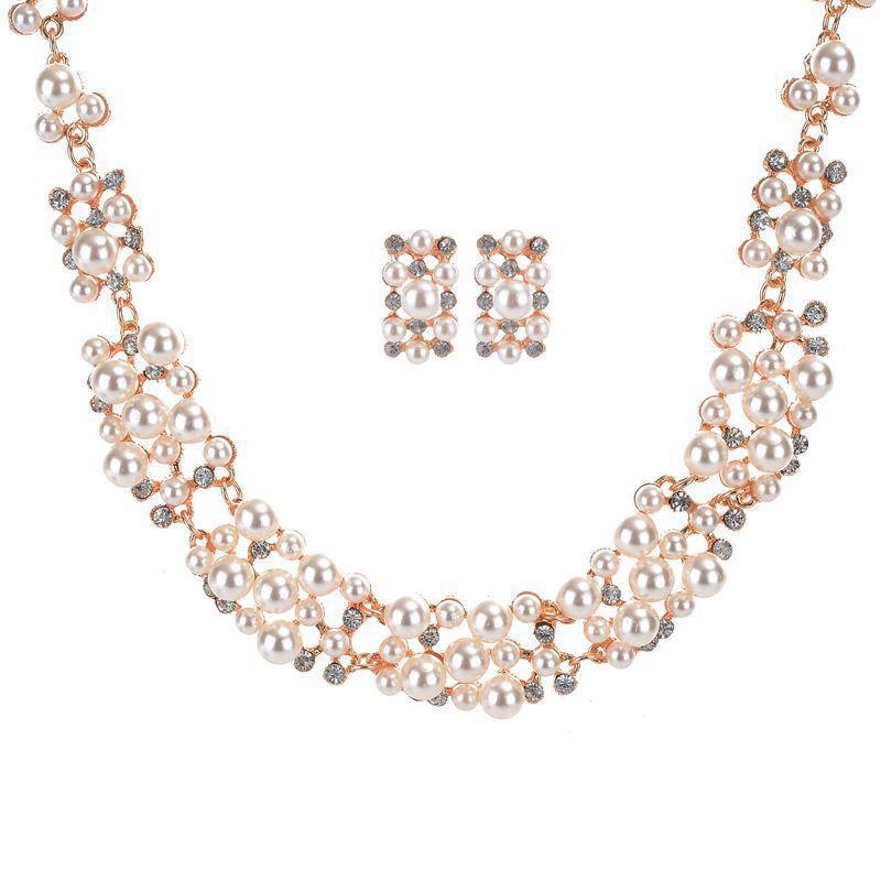 European & American Imitation Pearl Bridal Necklace Set