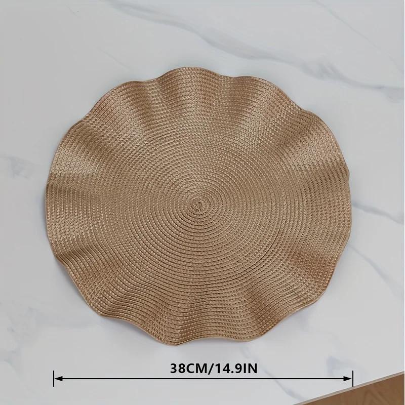 6Pack Round Placemats Solid Color Ruffles Woven Washable Table Mats for Dining Table Heat Resistant Non-Slip Kitchen Accessories