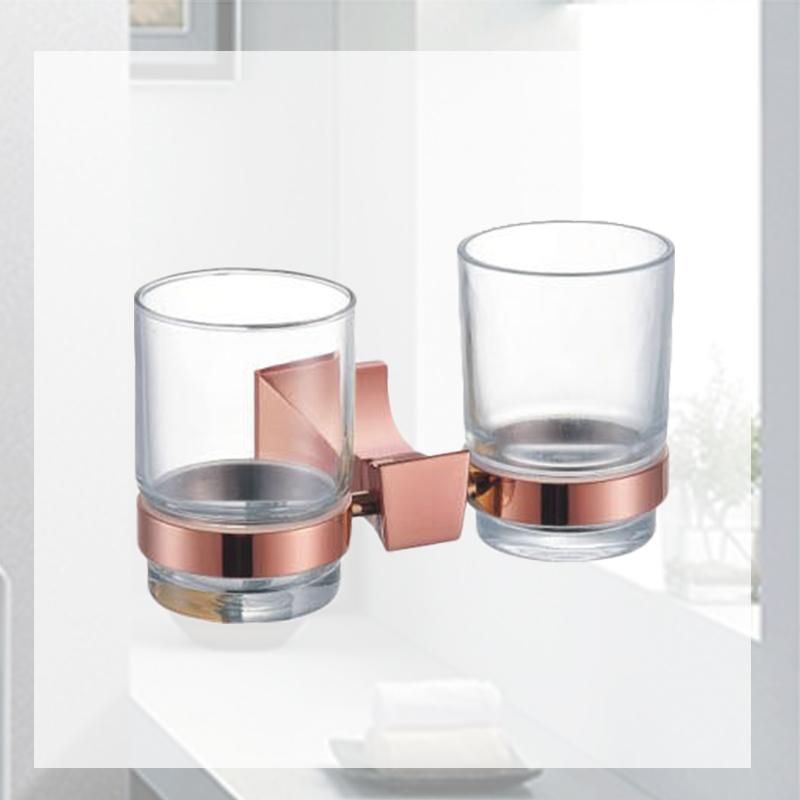 Square Paper Holder Robe Hook Towel Bar Ring Glass Rack Soap Holder Toilet Brush Holder Tumbler Rose Gold Bathroom Accessories