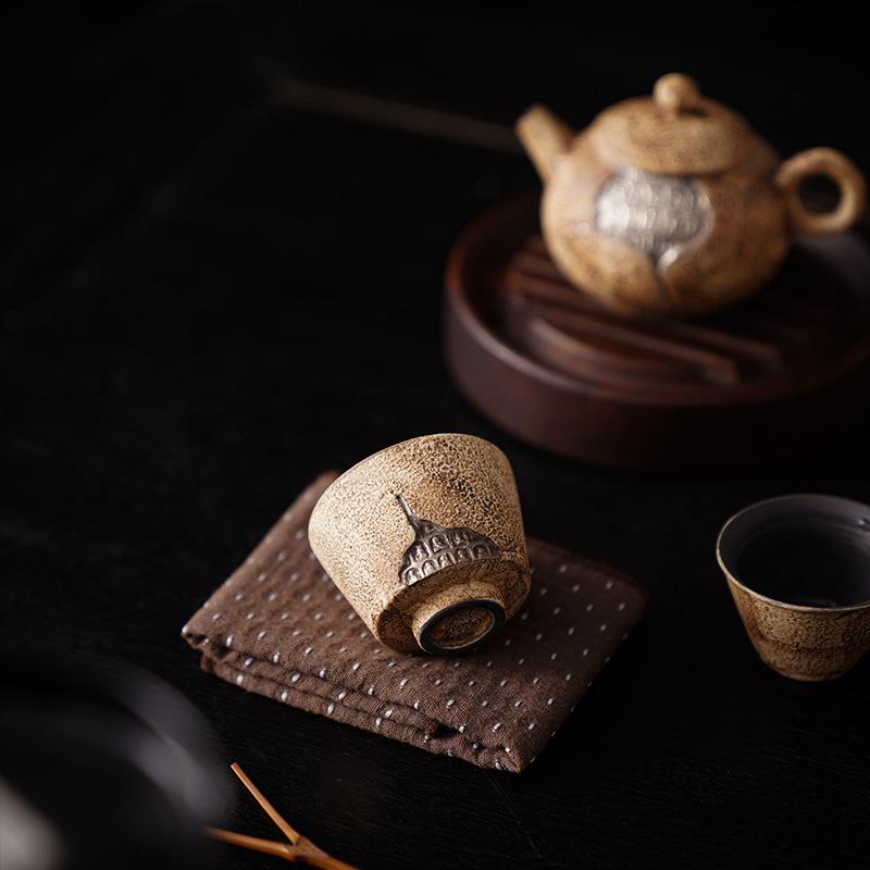 Silver-Plated Retro Ceramic Japanese Teacup | High-End Handmade Kung Fu Tea Tasting Set