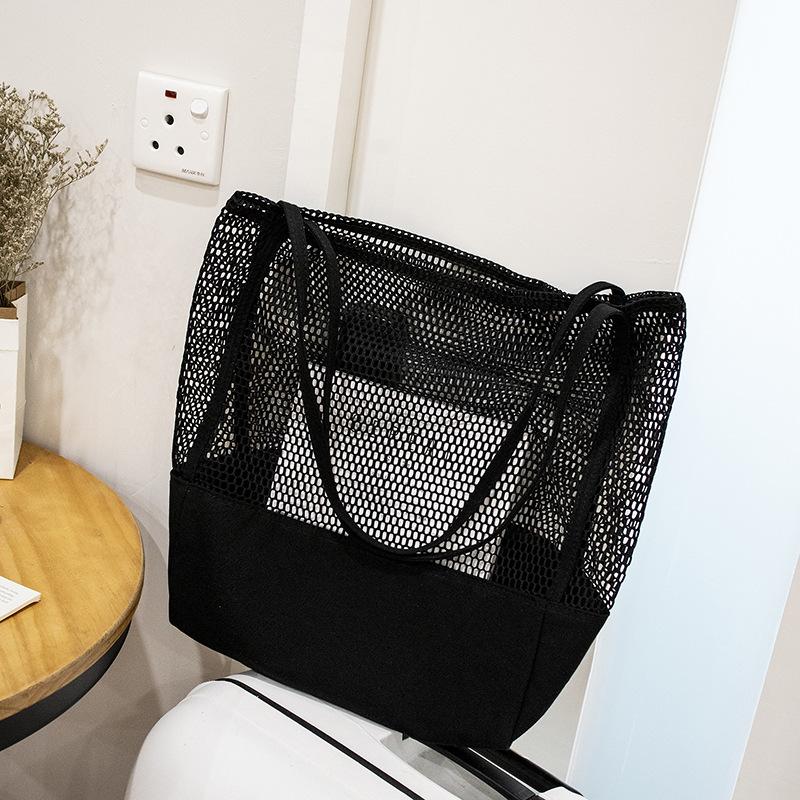 Women's Mesh Hollow Out Sandy Beach Package Large Capacity Shoping Shoulder Bag Canvas Female Tote Bags
