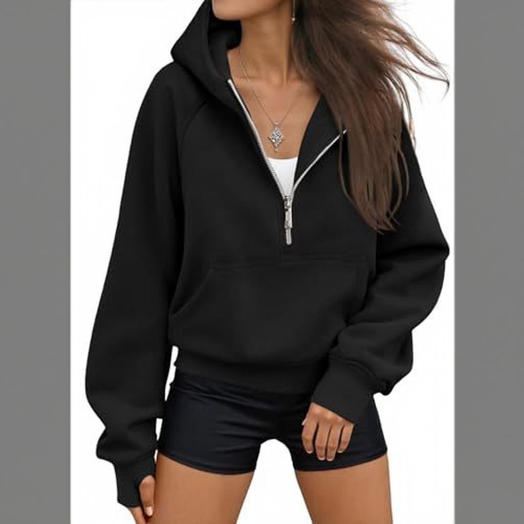 Women's Half Zip Hooded Long Sleeve Casual Sweatshirt Color