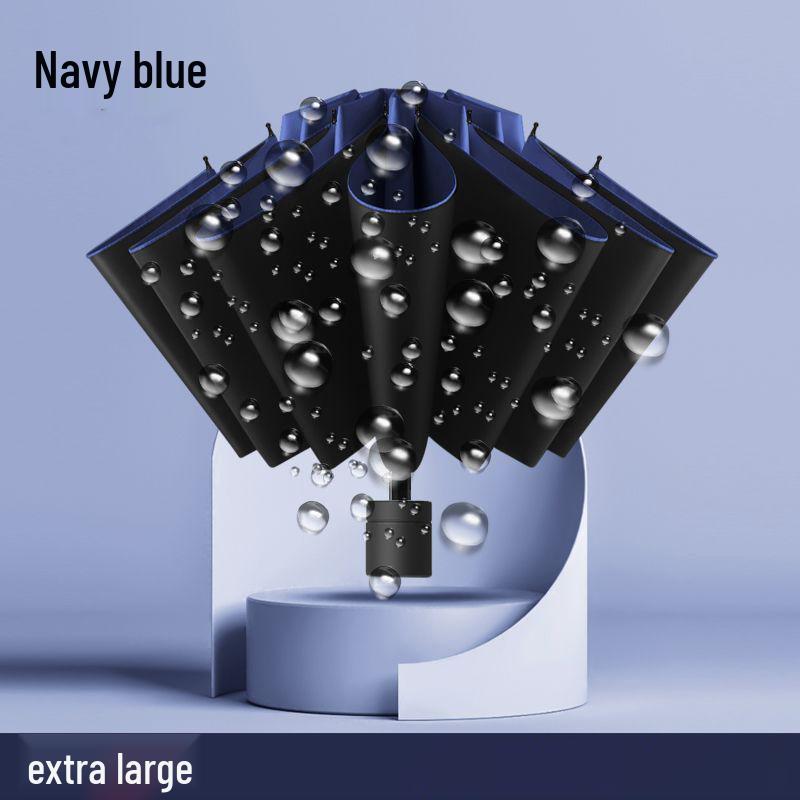 12-Rib Manual Reverse Folding Umbrella: Sturdy, Windproof, Black Glue Sunscreen, Car Use Umbrella for Men 130