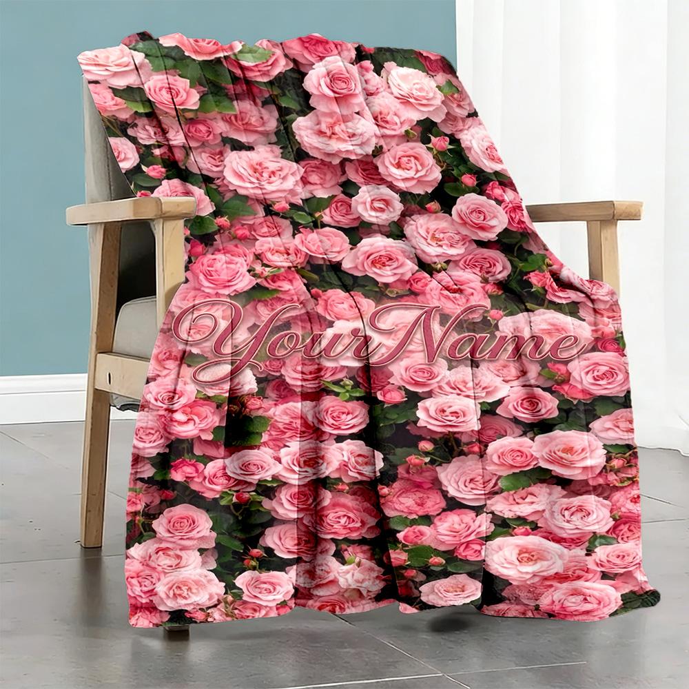 Rose Customize Your Name Blanket Cozy Personalized Blanket Soft Warm Cozy Versatile for Home Decor Nap Chair Bed Ideal for All Seasons