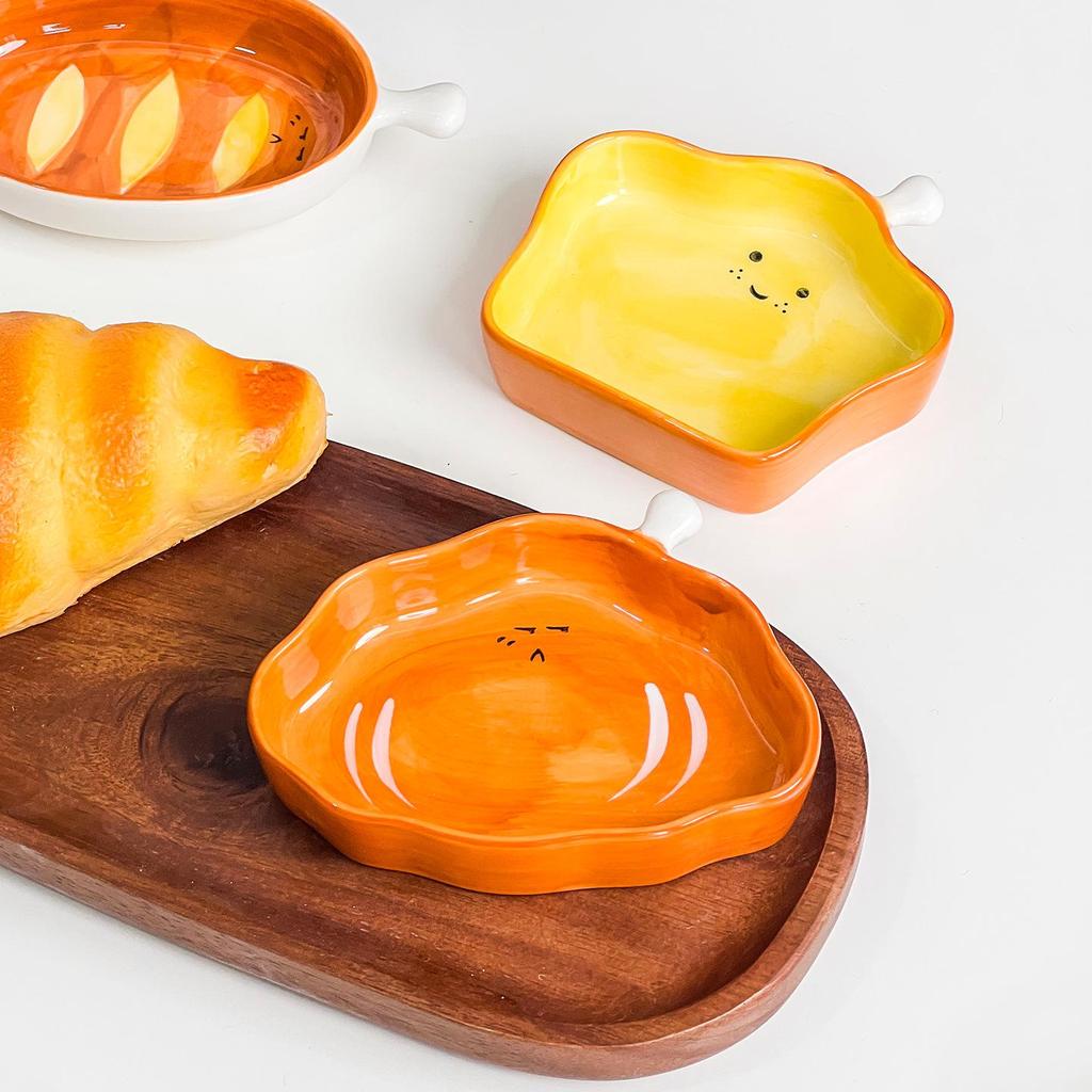 Ceramic Bread-Shaped Snack & Condiment Dish Set