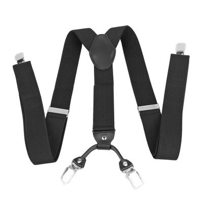 Black Y Shape Men Pants Shoulder Strap with 4 Clip Elastic Non Slip Adjustable Y Back Suspender Black