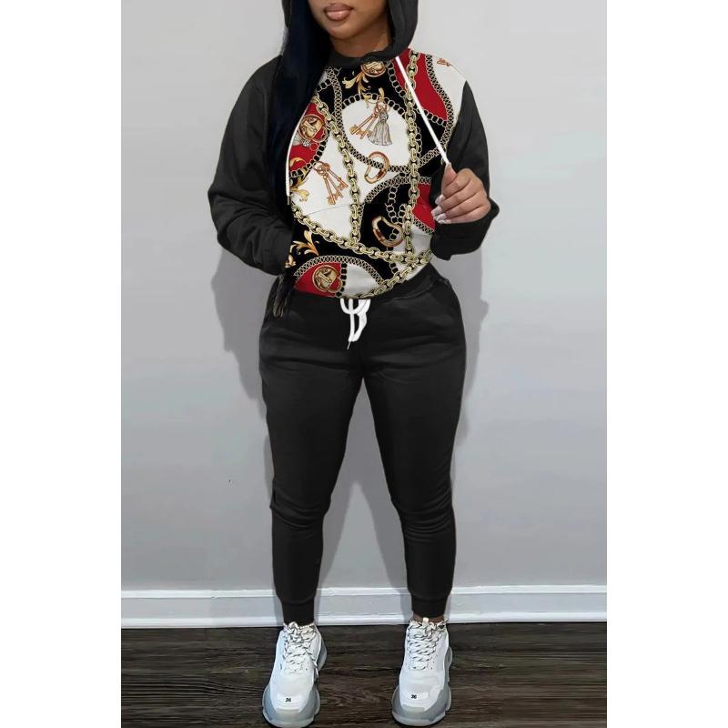 New Autumn And Winter Casual Sportswear Set Hoodie Sweater Set Women'S Chain Printing