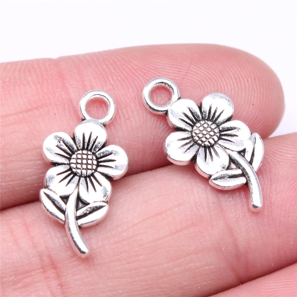 20 Stück Blumenanhänger Antiksilberfarbe Sonnenblumenanhänger Schmuck DIY Gänseblümchen-Anhänger Für Armbandherstellung