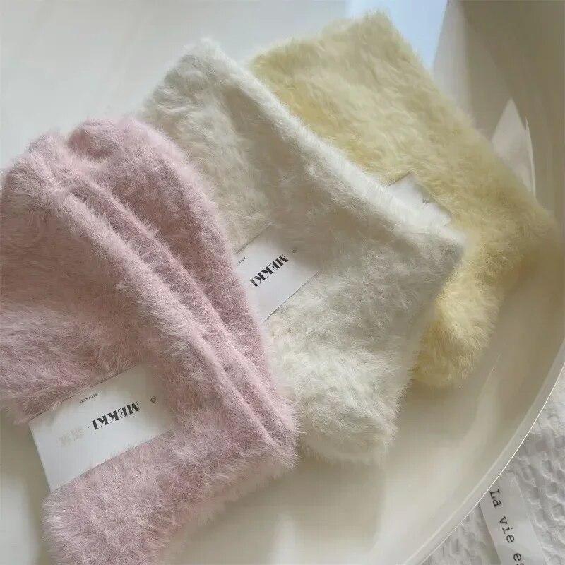Super Soft Socks Mink Fleece for Women Ins Solid Winter Warm Thicken Coral Plush Socks Thermal Snow Home Sleep Floor Kawaii Sock