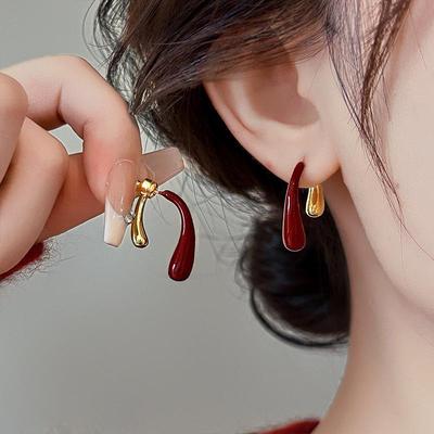 2025 New Year Red Drip Glaze Stud Earrings: Light Luxury and Elegant Style