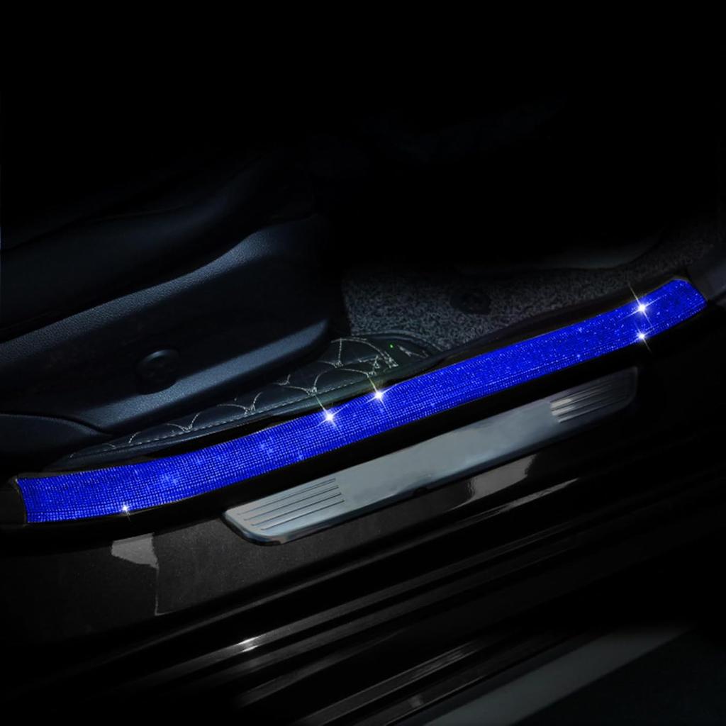 Car Door Sill Protector With Bling Rhinestones 2PCS Edge Guard Scuff Cover Anti-Scratch Strip Sticker Bumper Protector For Truck Car 1.96"X 23.62"