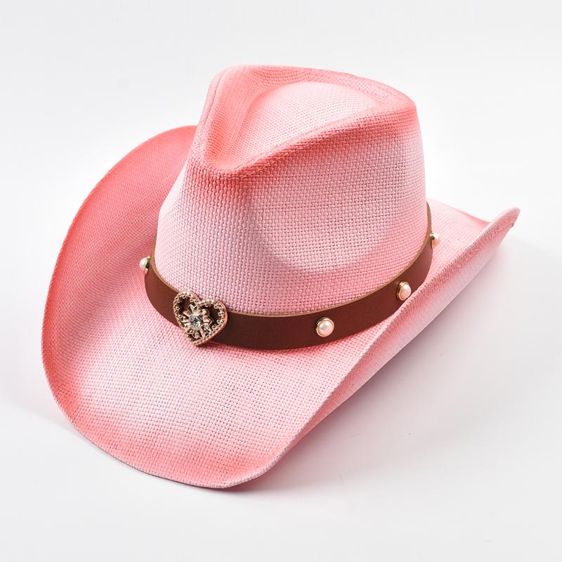 Western Style Straw Hat For Women Summer Beach Sun Hat Cowgirl Jazz Hat Suitble for Daily Casual Wear, Western Cowboy Party