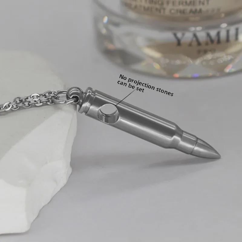 Colier cu pandantiv în formă de glonț în memoria veteranilor cu piatră de proiecție - lanț de claviculă din oțel titan