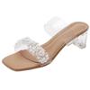 Transparent strap high-heeled sandals female 2025 summer medium heel crystal thick heel temperament cool slippers princess shoes fairy sandals