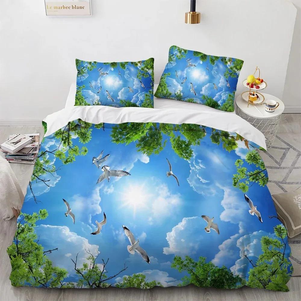 Blue Sky Cloud Duvet Cover Set King Queen Full Size for Kids Boys Girls Polyester Bedding Set Comforter Cover Landscape Pattern