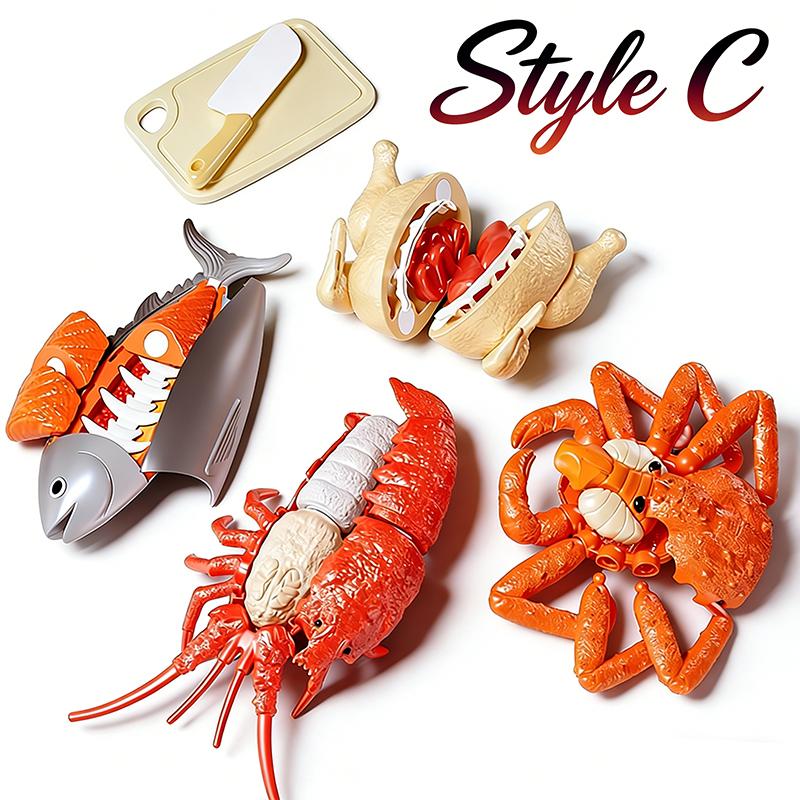 Kids Cutting Food Pretend Kitchen Toys Simulated Seafood Disassembly Crab/Tuna/Turkey Set Educational Role Play Gift Girls Toys