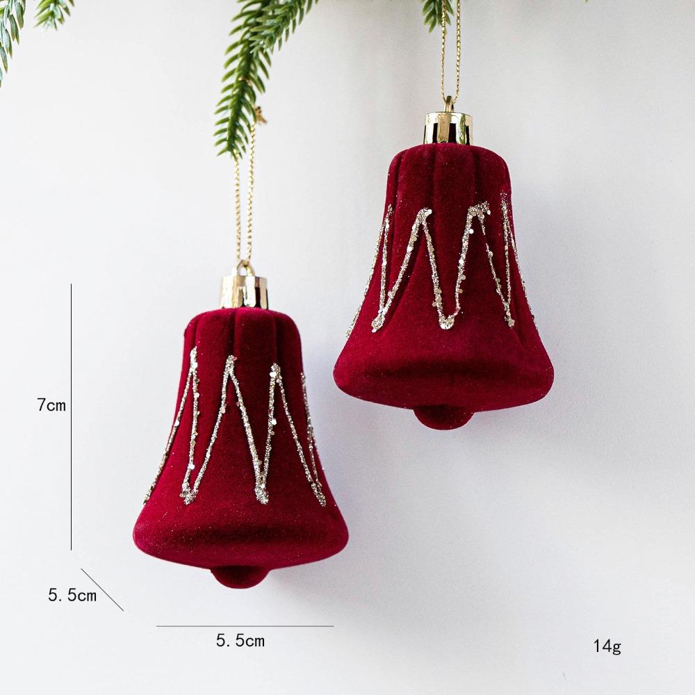 Red Christmas Tree Decoration Flocking Christmas Bell Pendant  Favors Decor