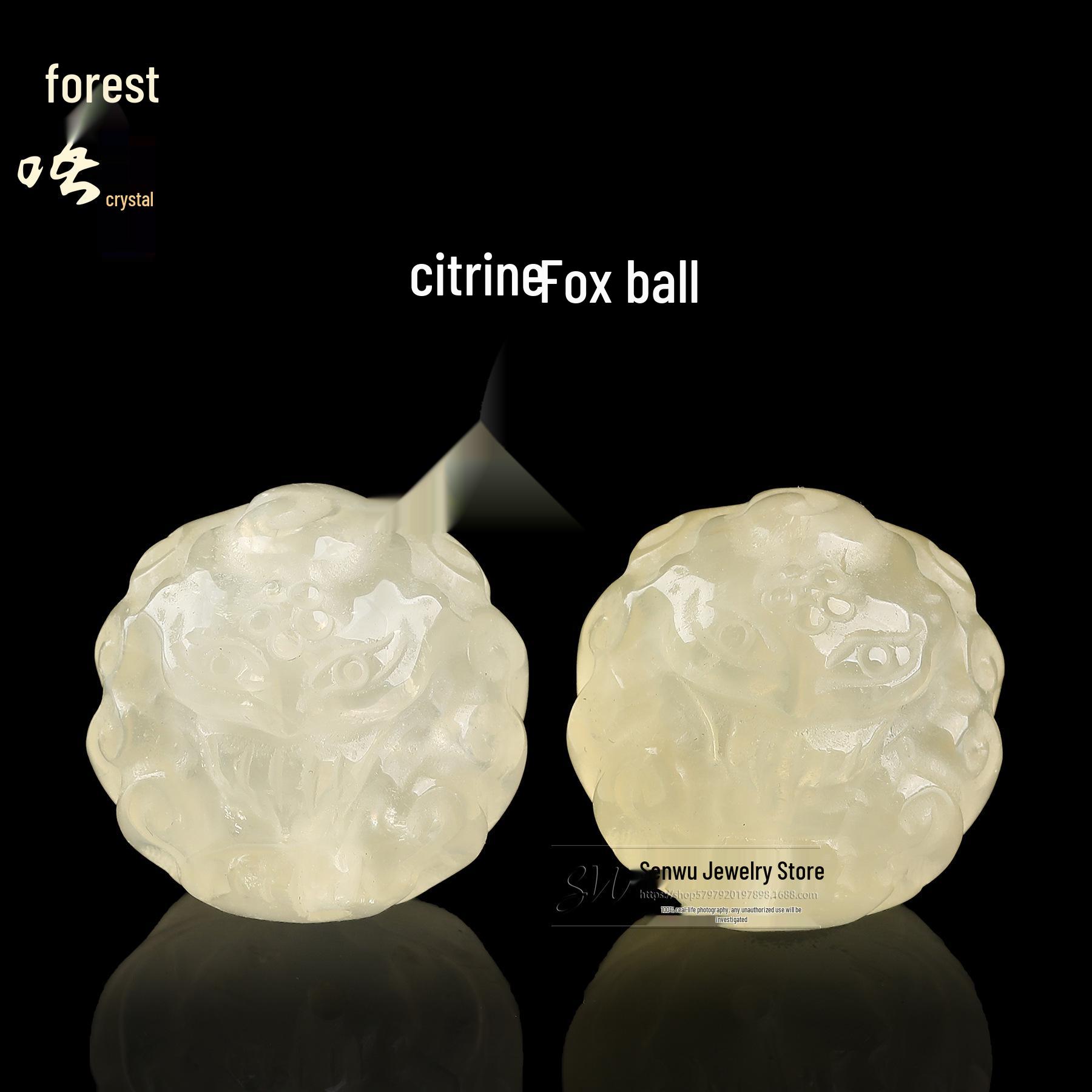 Senwu Natural Citrine Fox Ball Carving Jewelry Accessories 18.5mm