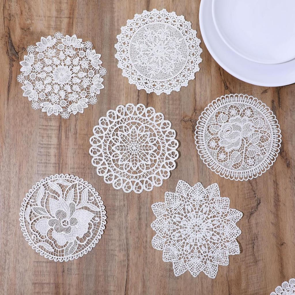 6PCS White Vintage Crochet Doilies, 6 Inch Round Lace Placemats Doilies Handmade Coasters Rustic Table Doilies Decors for Tables Kitchen Dining Room