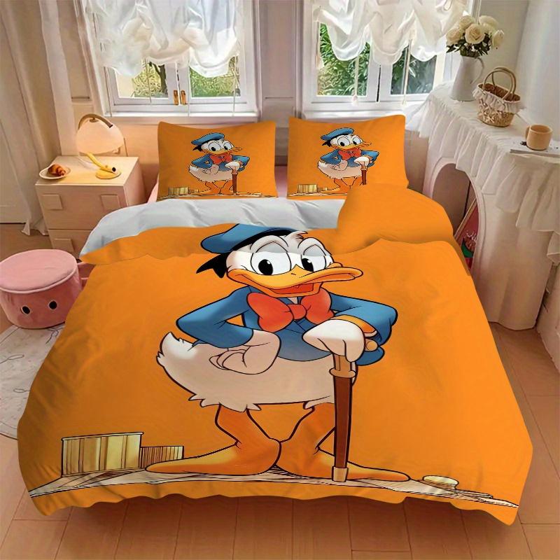 3-teiliges bedrucktes Steppdecken-Set mit Donald Duck Design in Orange, weiche und bequeme Steppdeckenhülle für Schlafzimmer, Gästezimmer W080