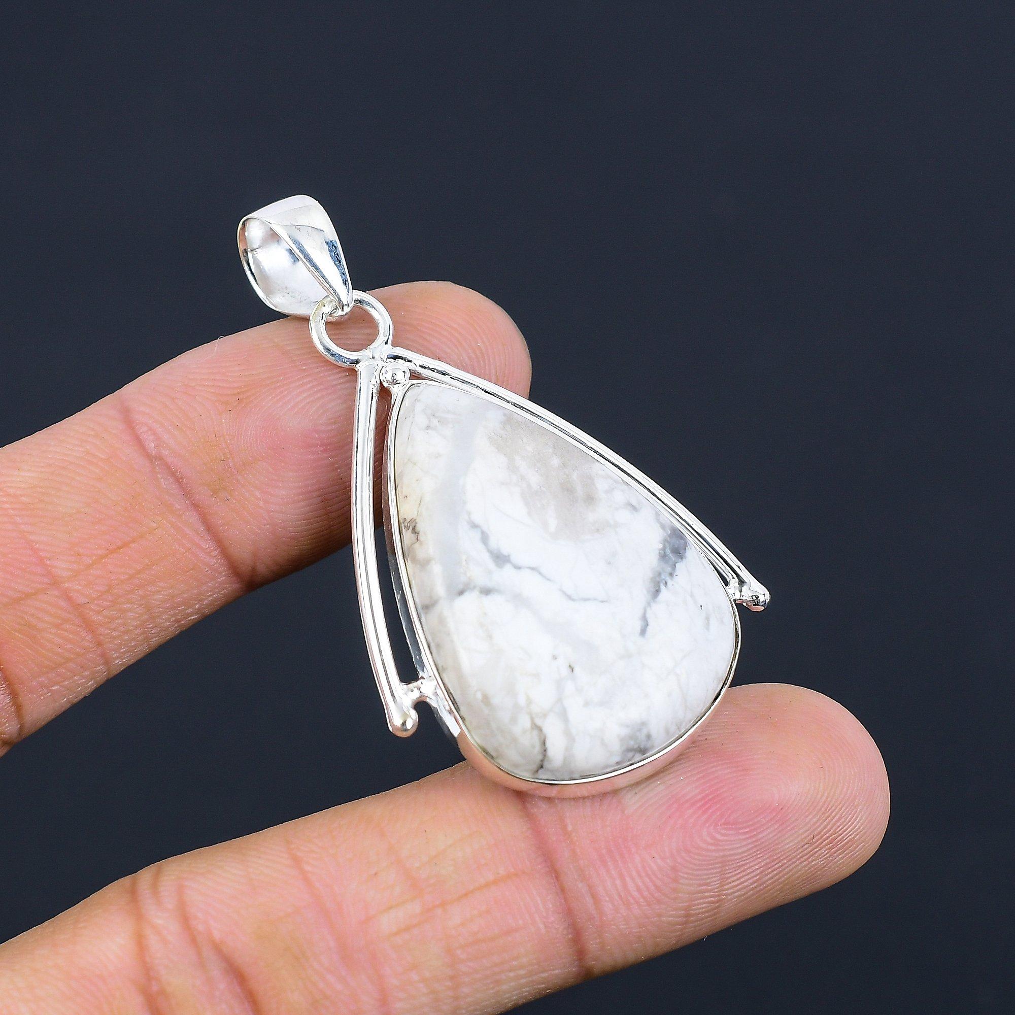 925 Sterling Silver Pear Natural Howlite Crown Chakra Anniversary Bezel Pendant