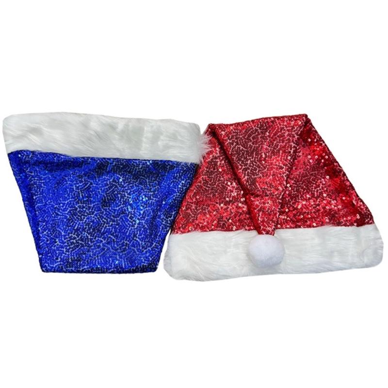 Shimmering Christmas Hat for Adult Kids Santa  Caps with Furry Trim Festival Costume Noel Hat Holiday Sequined Hat