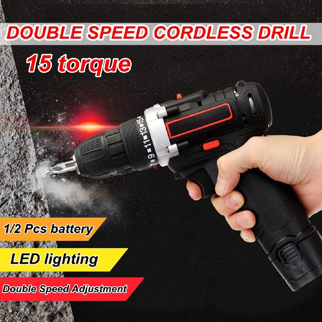 

1/2Pcs 35Nm Cordless drill Double Speed Adjustment LED lighting Large capacity battery 15-speed torque adjustment 1x battery