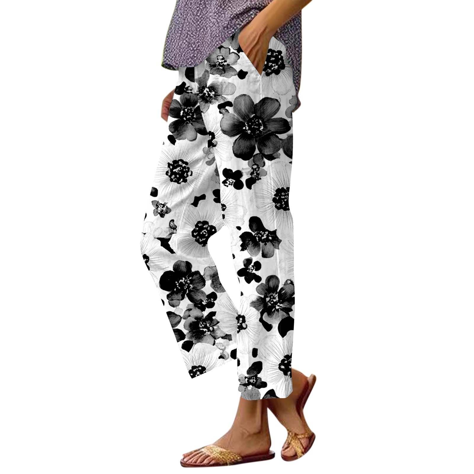 

Женские повседневные модные принтованные прямые брюки с карманами XXL белый