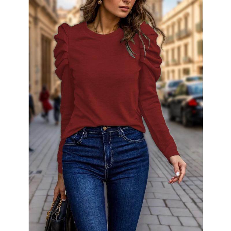 Women's Round-neck Fitted Bubble Sleeve Long-sleeved Top