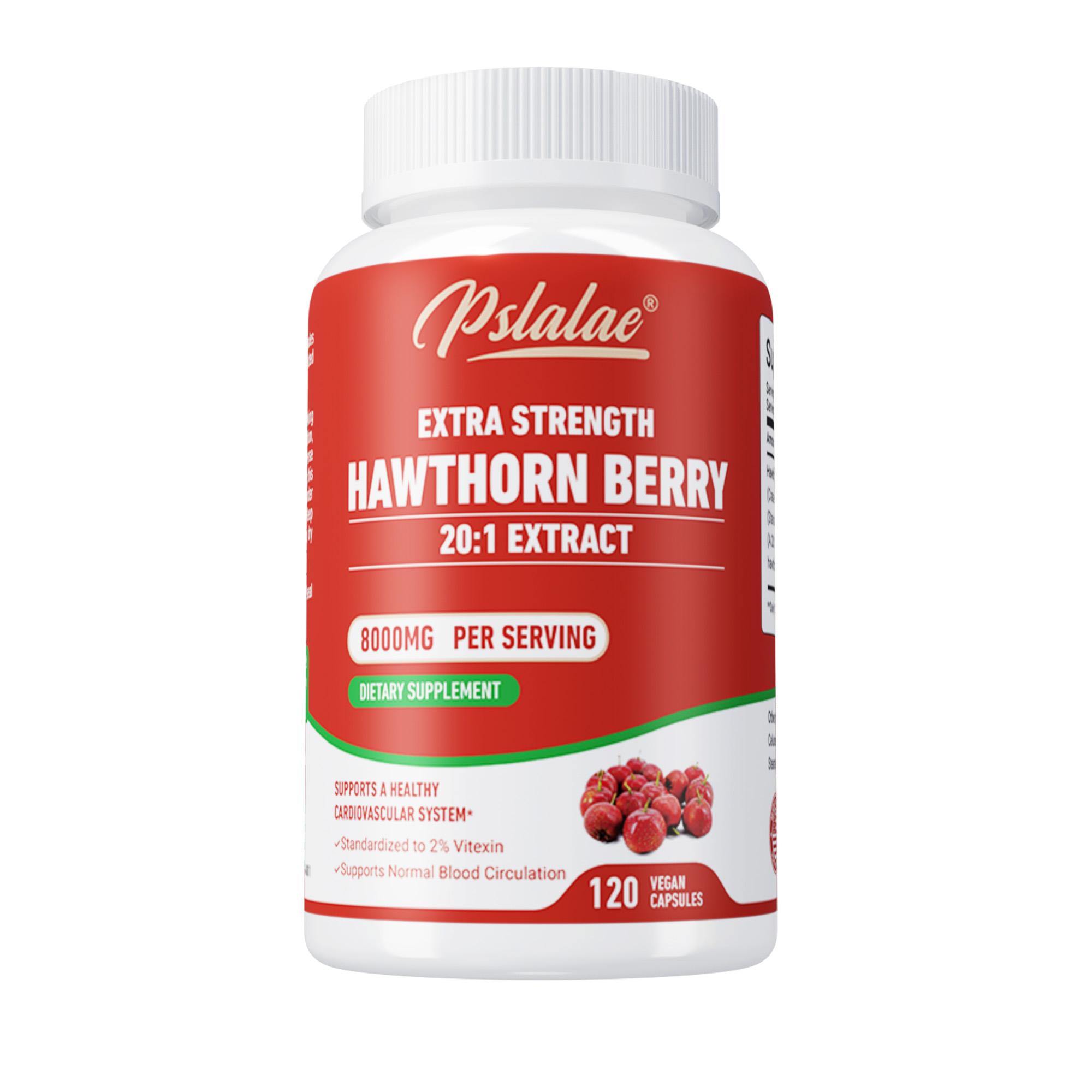 

Pslalae Hawthorn Berry Extract Capsules, containing 8000 mg, easily absorbed, gluten-free, suitable for adults. 120