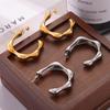 Elegant C-Shaped Stud Earrings, European/American Style, Irregular Design, Titanium Steel, Real Gold Plated, Cold & Sophisticated Appeal