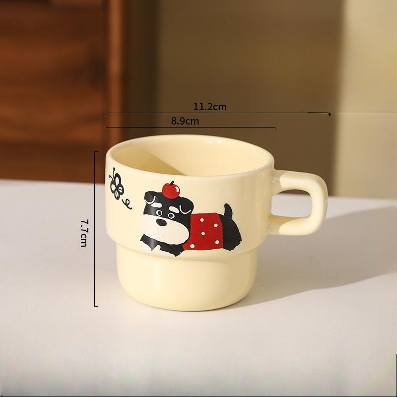 Schnauzer Stacked Cup Cute Ceramic Cup Coffee Cup High Value Mug Household Drinking Cup Breakfast Cup