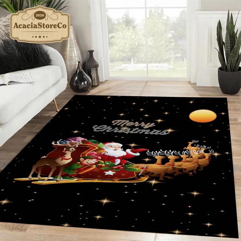 

Merry Christmas Rug Santa Claus with Reindeer Christmas Rectangle Rug Xmas Carpet Rugs for Living Room Home Decor Rug Christmas 40x60cm