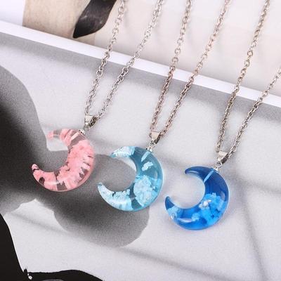 Blue Sky White Cloud Time Gem Moon Handmade Resin Pendant Necklace Ornaments