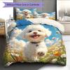 Lenjerie de pat cu model Bichon și Grădină Decorațiuni pentru Casă Cadou de Ziua de Naștere (1 * husă de pilotă + 2 * fețe de pernă, fără miez)