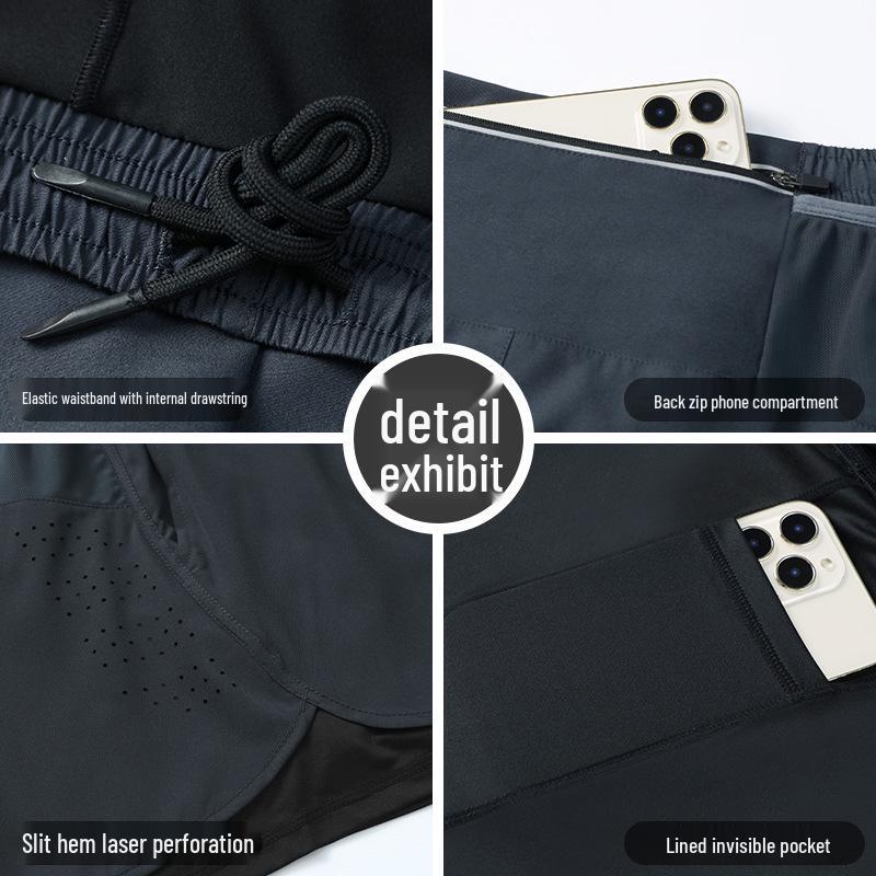 Men's Outdoor Quick-Dry Running Shorts with Waist Bag, Double Layer, Summer Track and Field Shorts