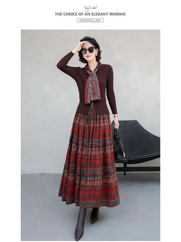Bohemian Ethnic Print High Waist A-line Maxi Skirt for Women - Autumn 2026 Collection
