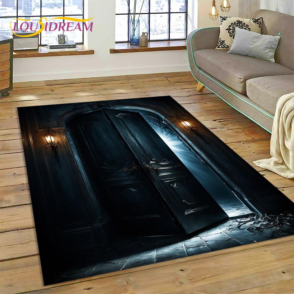 3D Illusion God's Temple Door Gate Carpet Rug for Living Room Bedroom Home Sofa Decoration,Kids Play Area Rug Non-slip Floor Mat