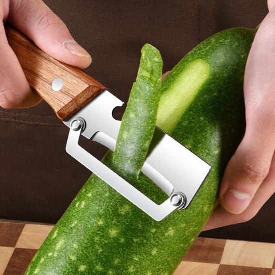 Vegetable Peeler with Wood Handle 3-in-1 Stainless Steel Kitchen Tool Bottle Opener Ergonomic Rust-Proof Portable Camping Food Prep Tool