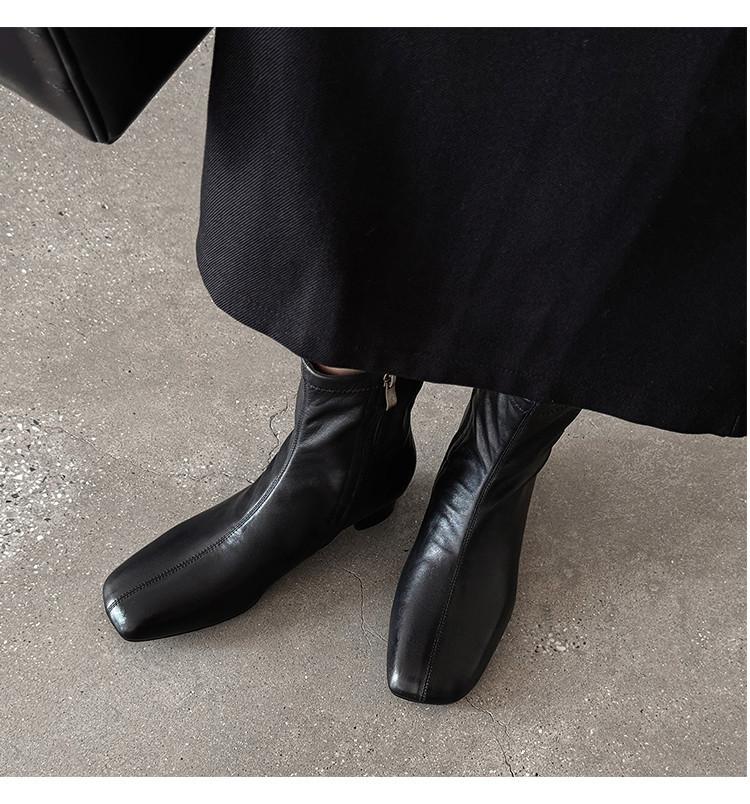 Winter thin boots women's 2025 new square head thick heel suede short boots versatile high heel Internet celebrity thin bare boots