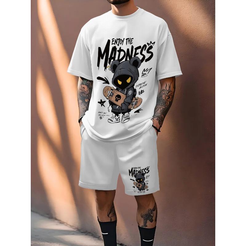 2026 Summer New Men's Short-Sleeved Shorts Set with 3D Pattern Printing