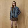 MAXZA Denim Vest With Check And Ruffle Trimming