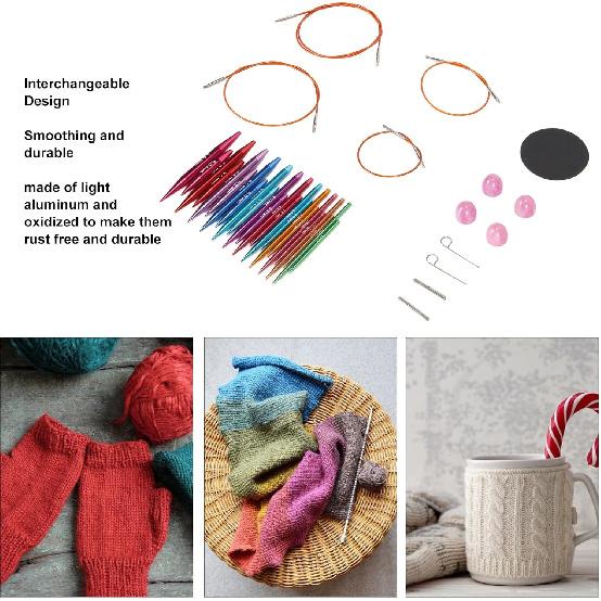 TOPINCN Interchangeable Circular Knitting Needles Set with Storage Bag 3 to 8mm Assorted Colors Circular Needle Set for DIY Craft