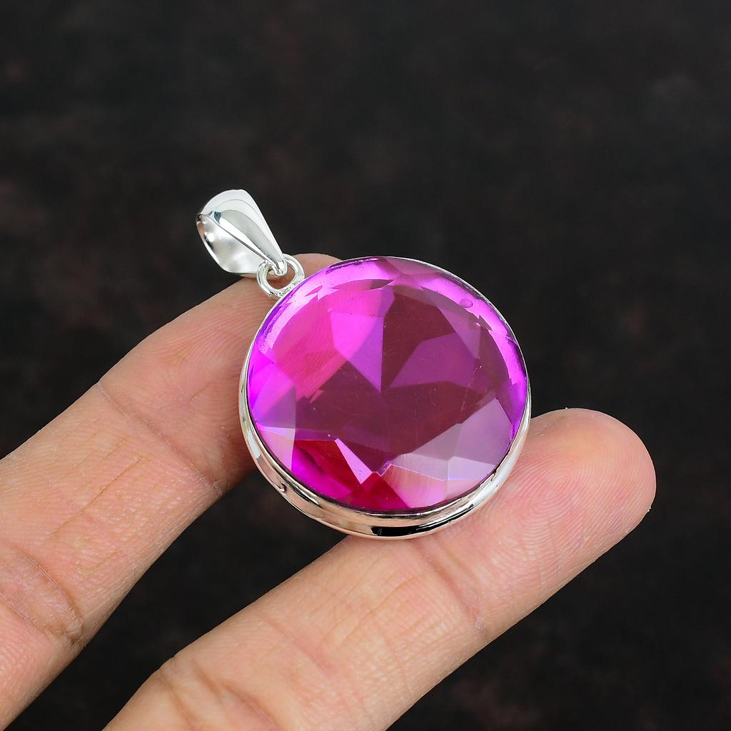 Fasetterat hänge i rosa turmalin 925 sterlingsilverhänge handgjort hänge ädelstenssmycken designerhänge gåvor till vän boho-smycken