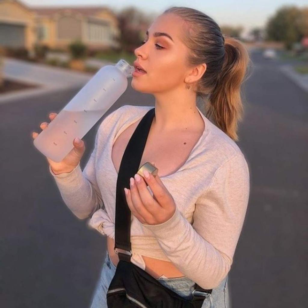 Healthywish Water Bottle with Time Marker, 1 Liter, 1000ml, Slim and Stylish, Clear Water Bottle (White)