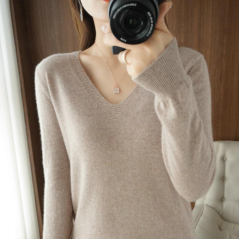 Winter V-neck Sweater Knitted Bottoming Shirt Women's Loose Fashionable Sweater Autumn Shirt