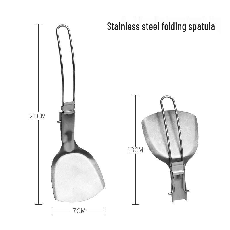 Portable Folding 304 Stainless Steel Spatula and Frying Pan for Camping, Picnic, BBQ, and Outdoor Travel